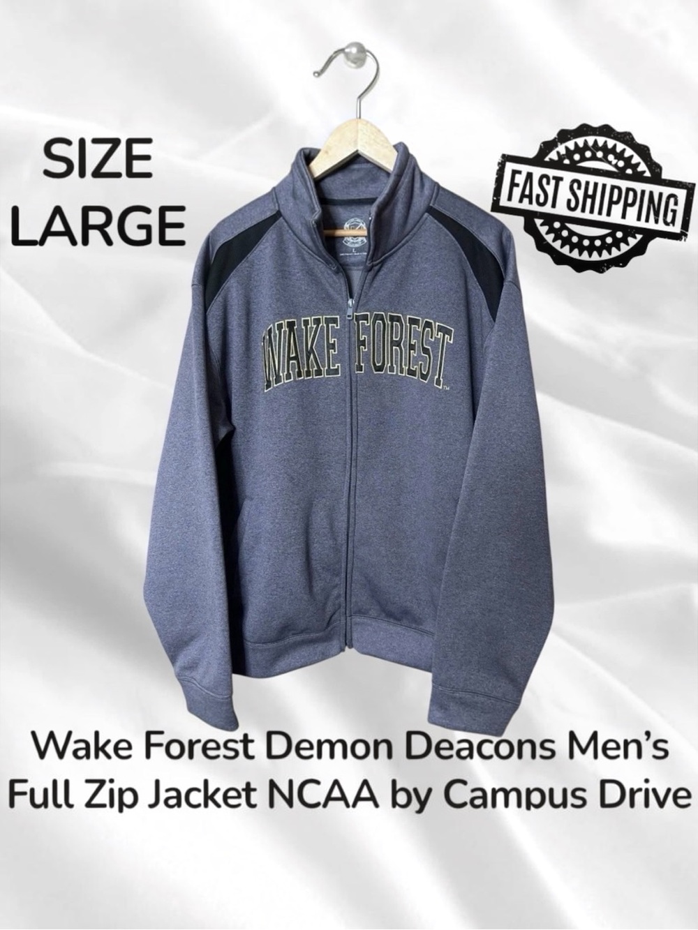 Wake Forest Demon Deacons Men’s Large Full Zip Jacket NCAA by Campus Drive